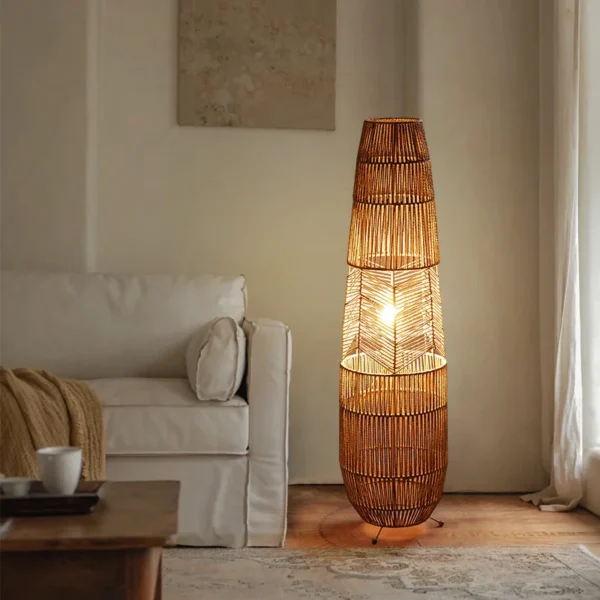 Vinatge-Lámpara de pie mimbre LED - Imagen 2