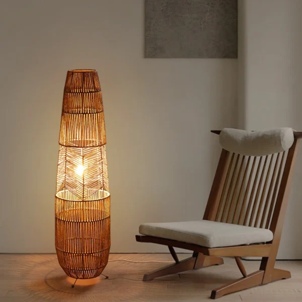 Vinatge-Lámpara de pie mimbre LED