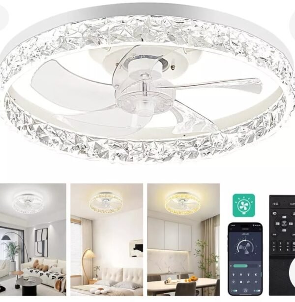 Ventilador moderno LED cristal mediano